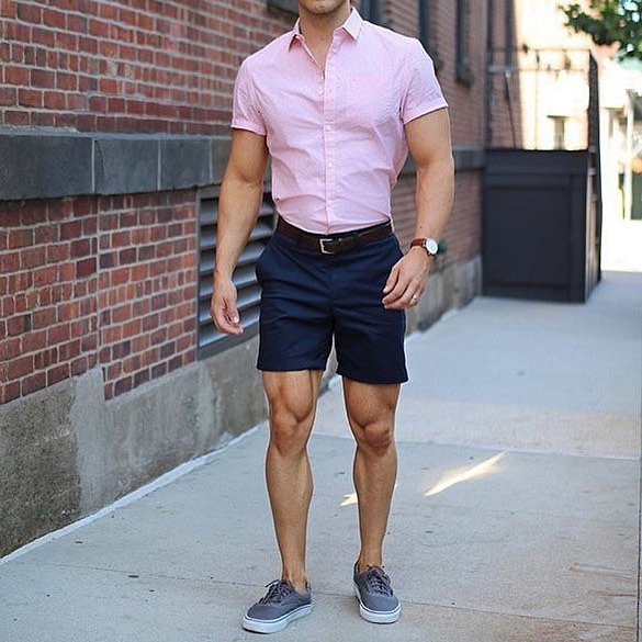 Street wear, pink shirt, short pants, sneaker