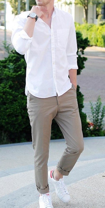 White shirt, chinos pants