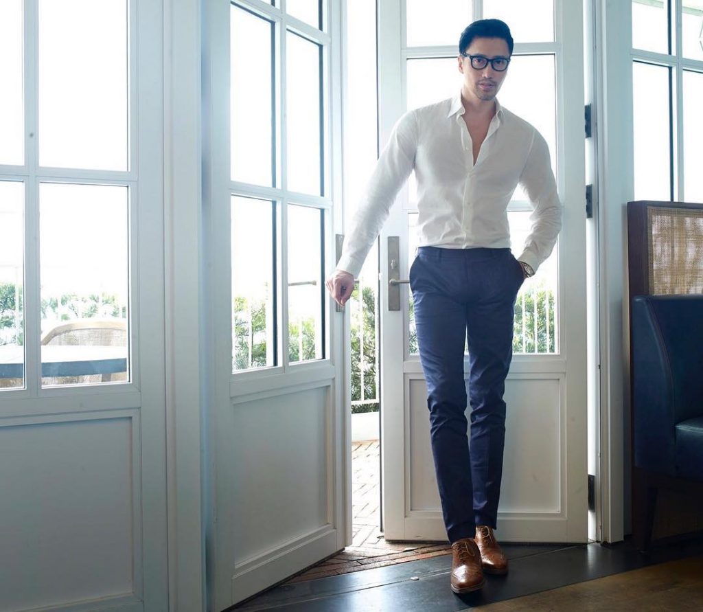 formal white shirt with blue pant