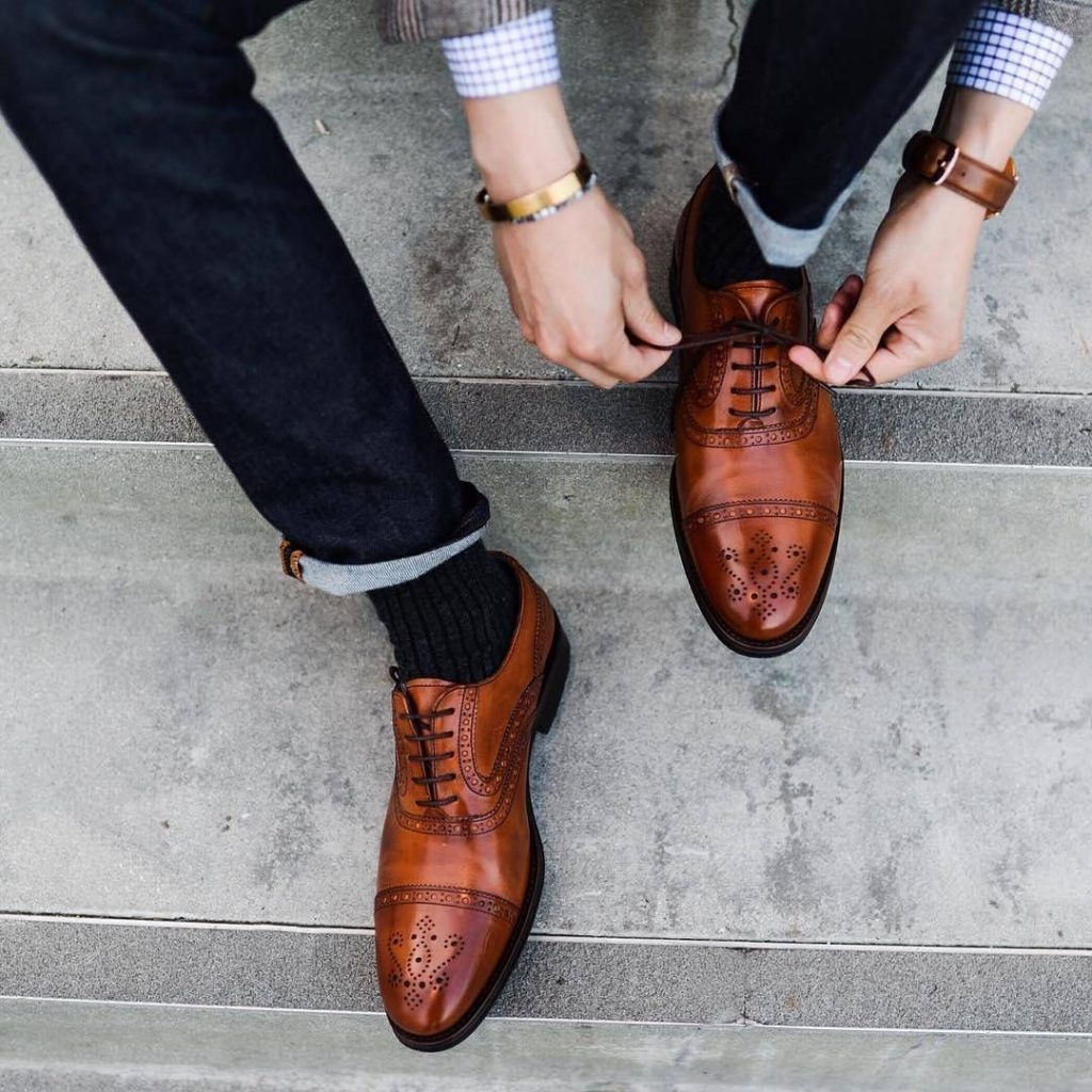 Brown semi brogue dress shoes