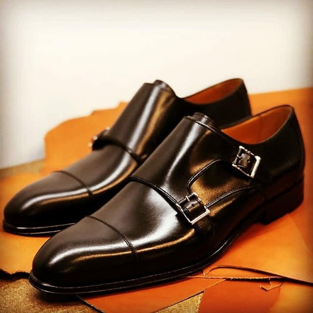 Leather double monk strap shoes