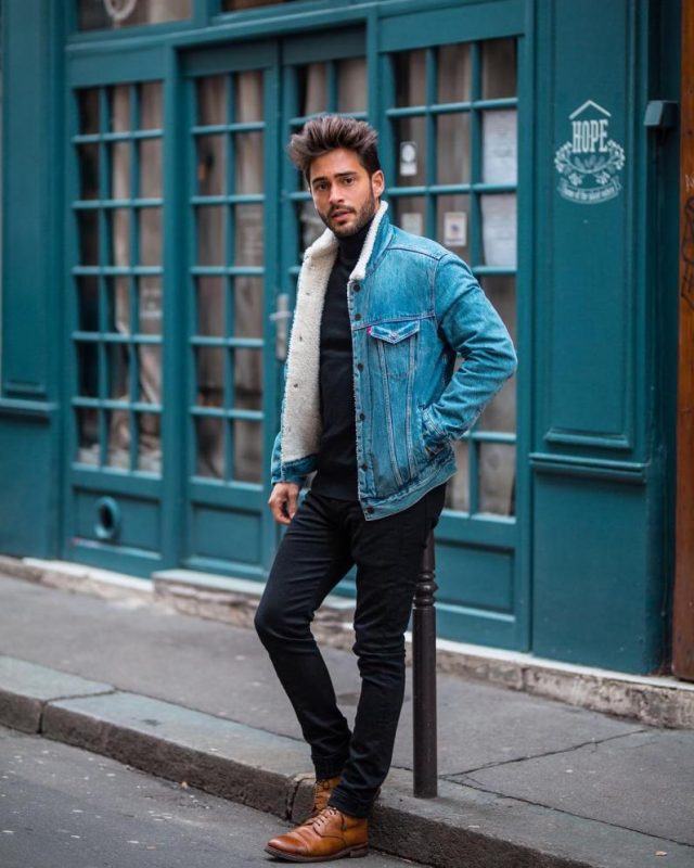 Blue shearling jacket on sale mens