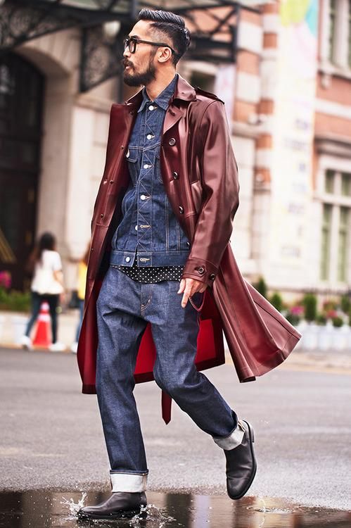 Dark red sale trench coat mens