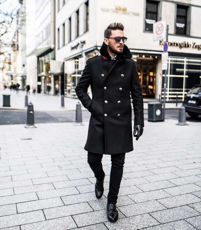 mens black long peacoat