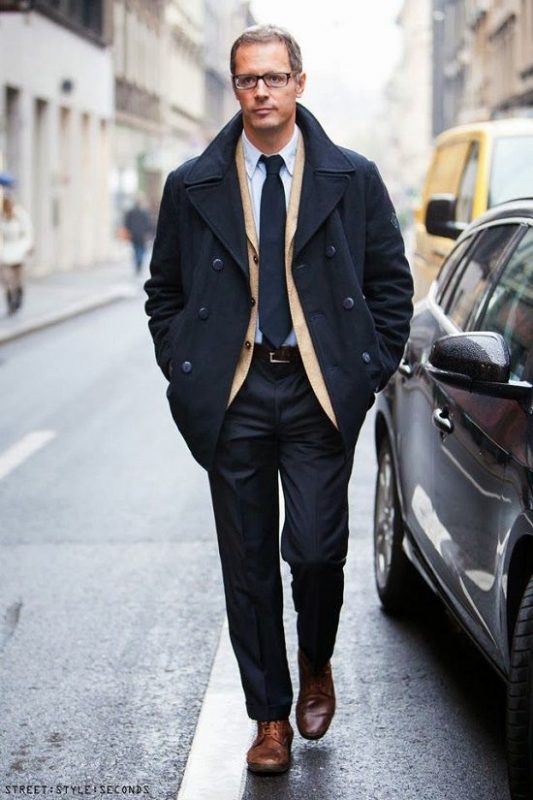 50 Peacoat Outfit Ideas For Men, Navy Pea Coat Street Style