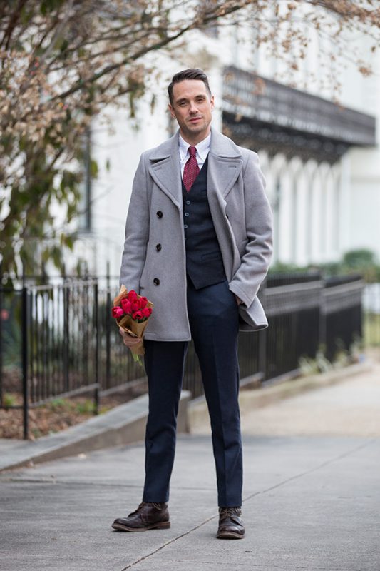 Gray peacoat with suit vest 1