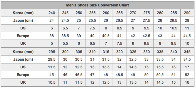 Men S Shoe Size Chart Japan