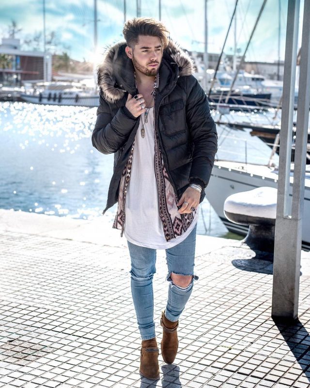 beige boots outfit mens