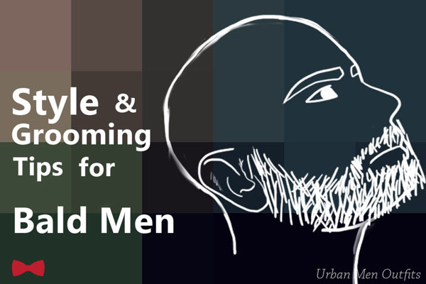 Featured image for this article. On the left is text that says style & grooming tips for bald men. On the right is the side view of bearded bald man